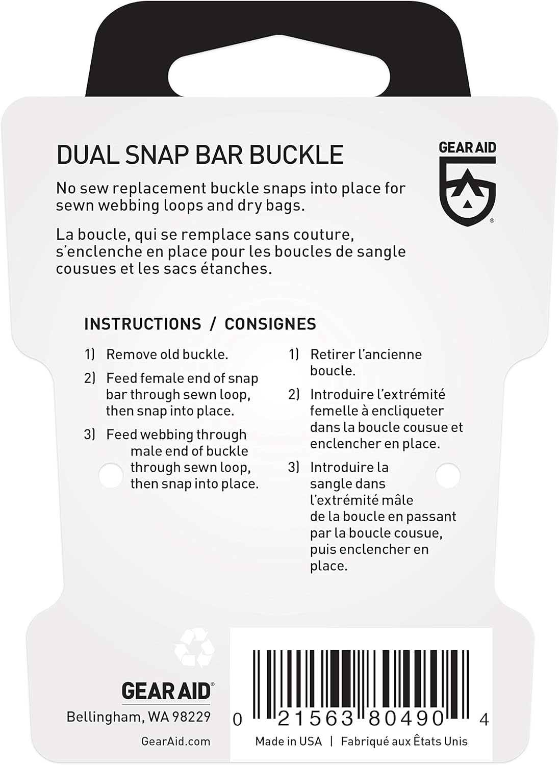 GEAR AID Dual Snap Bar Buckle, 1”, Black