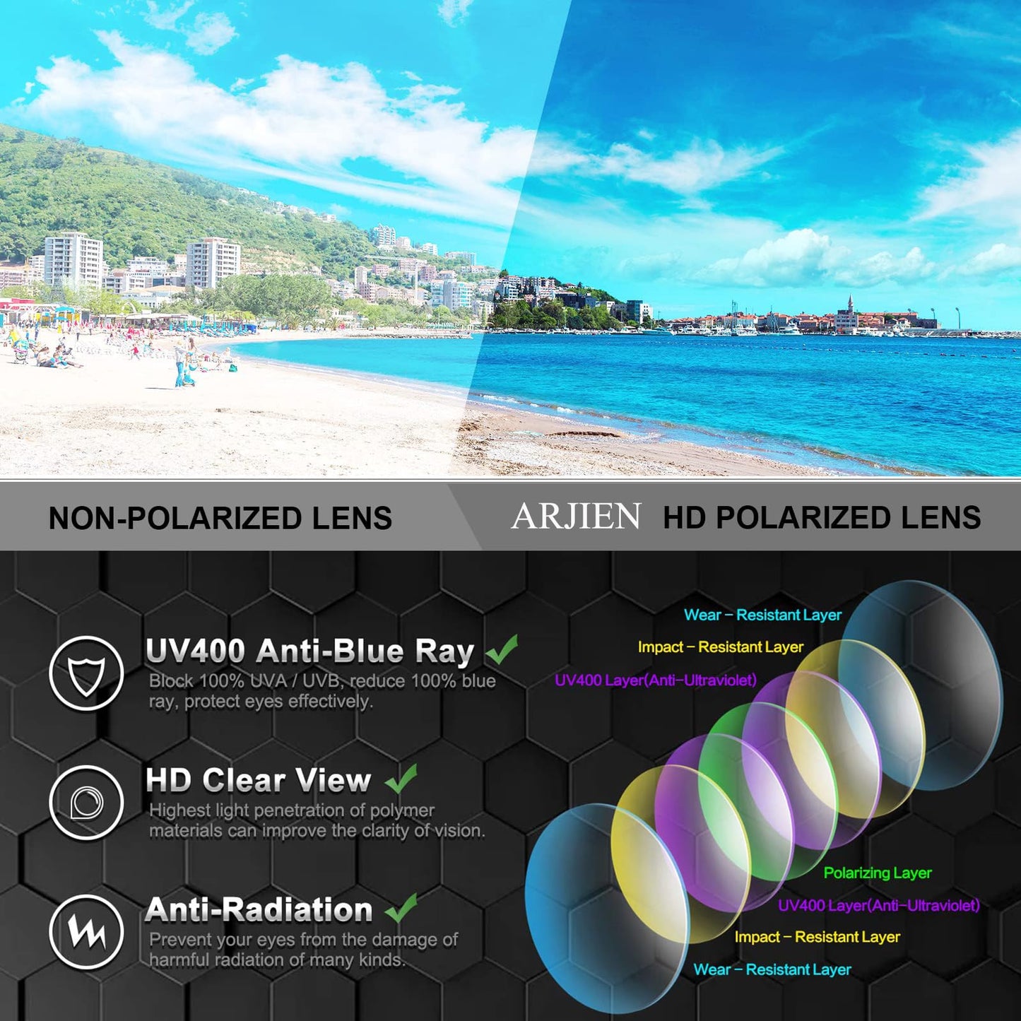 Arjien Polarized Sunglasses Men UV Protection Square Mens Sun Glasses Driving Fishing Golf Running Beach Essentials for Men (3 Pack (Black+Blue Mirrored+Red Mirrored))