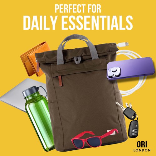 ORI LONDON Rolltop Backpack - Medium Travel Backpack with Lots of Pockets for Men & Women - The Finchley, Carbon