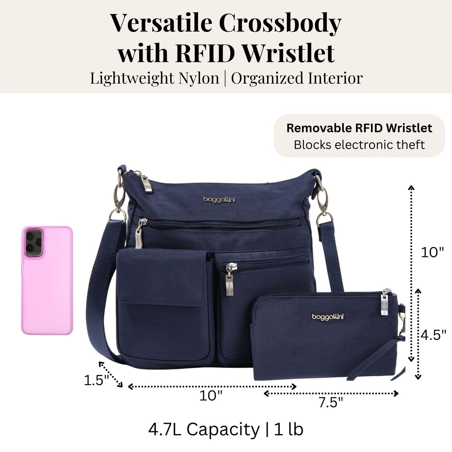 Baggallini Womens Modern Everywhere Slim Crossbody cross body handbags, French Navy, One Size US