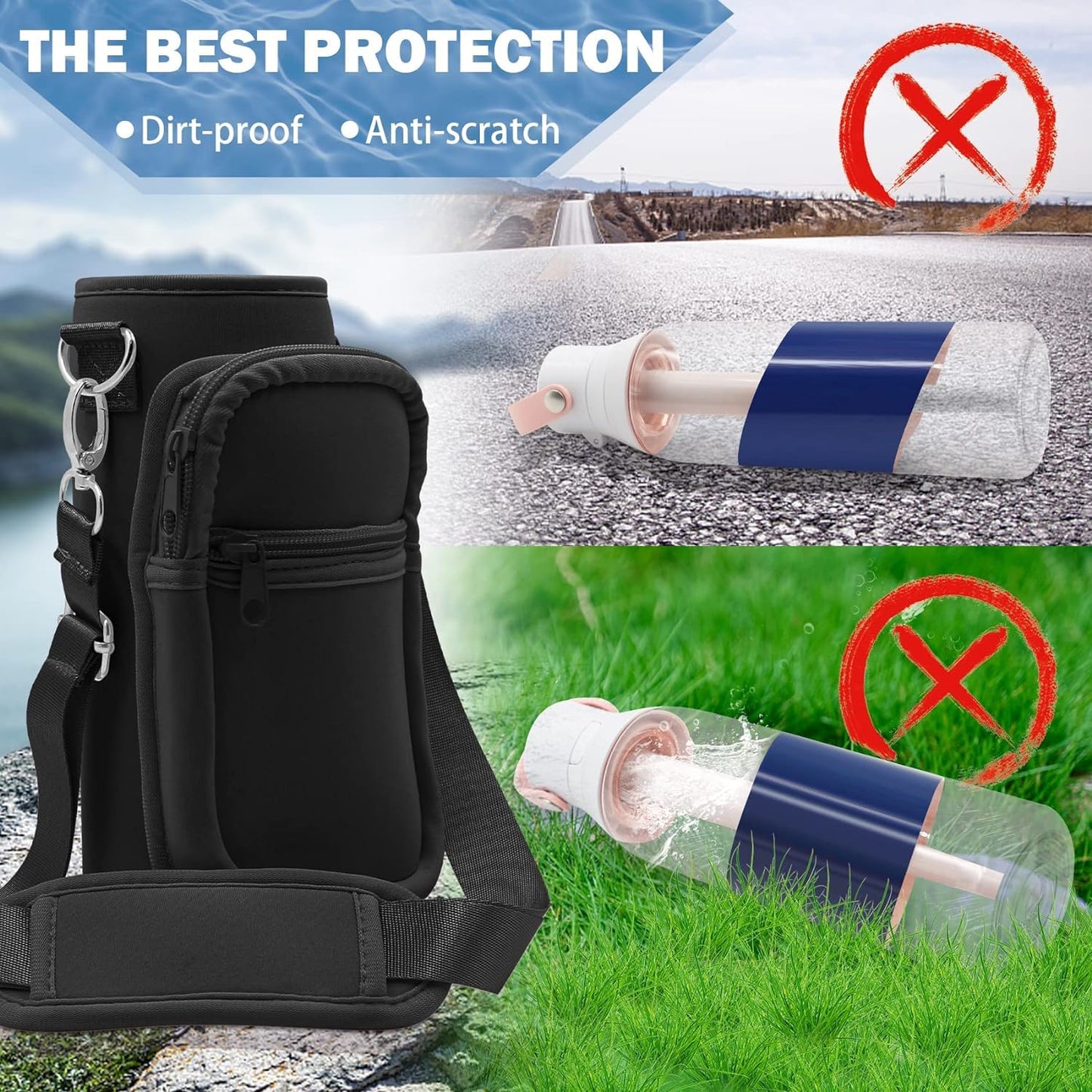 JAYOBGO Water Bottle Bag for Brita 26oz - Water Bottle Holder with Adjustable Strap Bottle Carrier Bag, Sports Water Bottle Accessories for Brita 26oz Carrier Bag with Phone Pocket (Black)