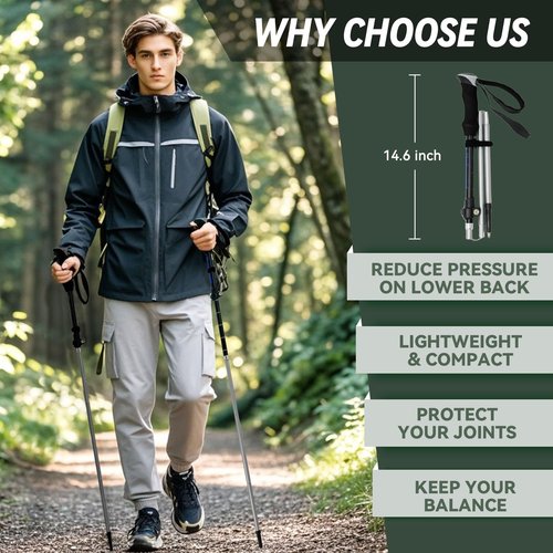 Trekking Poles Collapsible Hiking Poles - 2 Pack Aluminum Hiking Sticks, Lightweight Walking Sticks for Seniors, Men, Women Balance, Tri-Fold Walking Poles for Backpacking by Underwood Aggregator