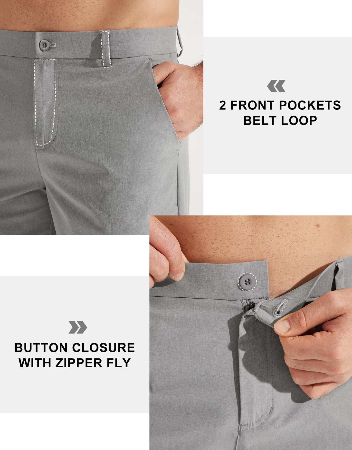 Libin Mens Golf Pants Classic Fit Stretch Work Dress Pants 32" Quick Dry Lightweight Business Casual Trousers Comfort Water Resistant, Light Grey, 36W x 32L