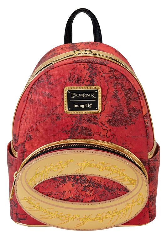 Loungefly WB Lord of The Rings The One Ring Mini Backpack | Red Map of Middle Earth Adult Fashion Bag Standard