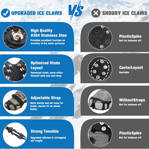Ice Snow Cleats for Shoes and Boots Snow Traction Crampons Ice Gripper for Walking on Snow and Ice 9-Studs Non Slip Ice Cleats Rubber Overshoe Slip-on Stretch Footwear Winter Hiking Climbing Small