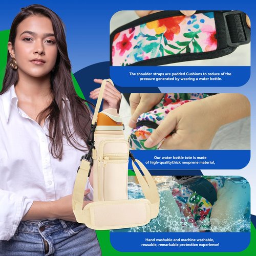SLEILIN Neoprene Water Bottle Holder Bag with Cell Phone Pocket Compatible with Owala FreeSip 24 oz，Water Bottle Carrying Bag ，with Adjustable Shoulder Strap,for 24oz Stainless Steel Water Bottle