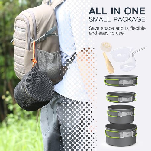 11-Piece Lixada Camping Cookware Set - Non-Stick Lightweight Mess Kit for Outdoor Cooking