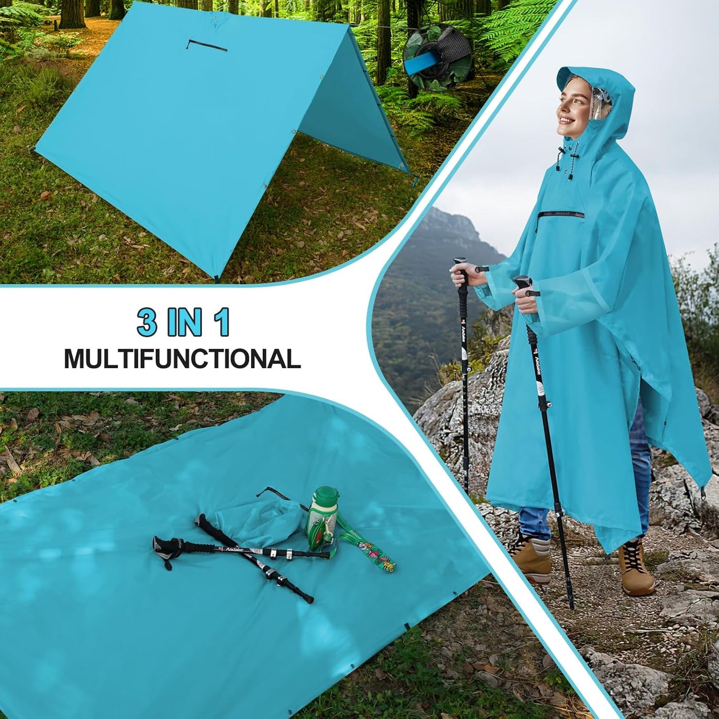 Andake Waterproof Rain Poncho for Adults Unisex,230T Ripstop Polyester,Raincoat Gear with Transparent Viewing Window Outdoors