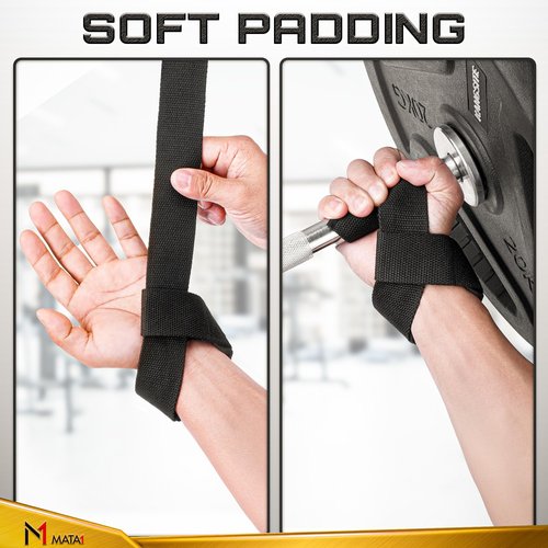 Wrist Straps for Weight Lifting (1 Pair, Black), Premium Hand Grips for Bodybuilding, Deadlifts & Intense Gym Workouts, Padded Wrist Support for Ultimate Grip Strength by Mata1-USA