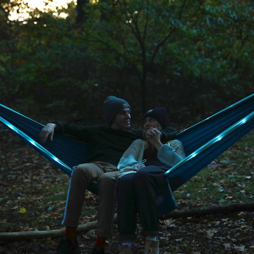 Equip Outdoors Portable Camping Illuminated Hammock, Hanging Kit Included, Two Person Light Up Hammock, Blue, 124'' L x 77'' W (99554)