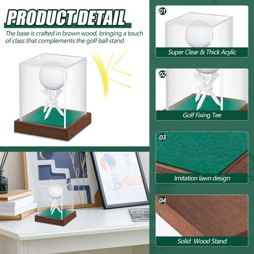 Wenqik Golf Ball Display Case with Wood Base and Tee Acrylic Golf Ball Holder Stand Dust Protection Display Cube Box for Baseball Memorabilia Display Case Gift