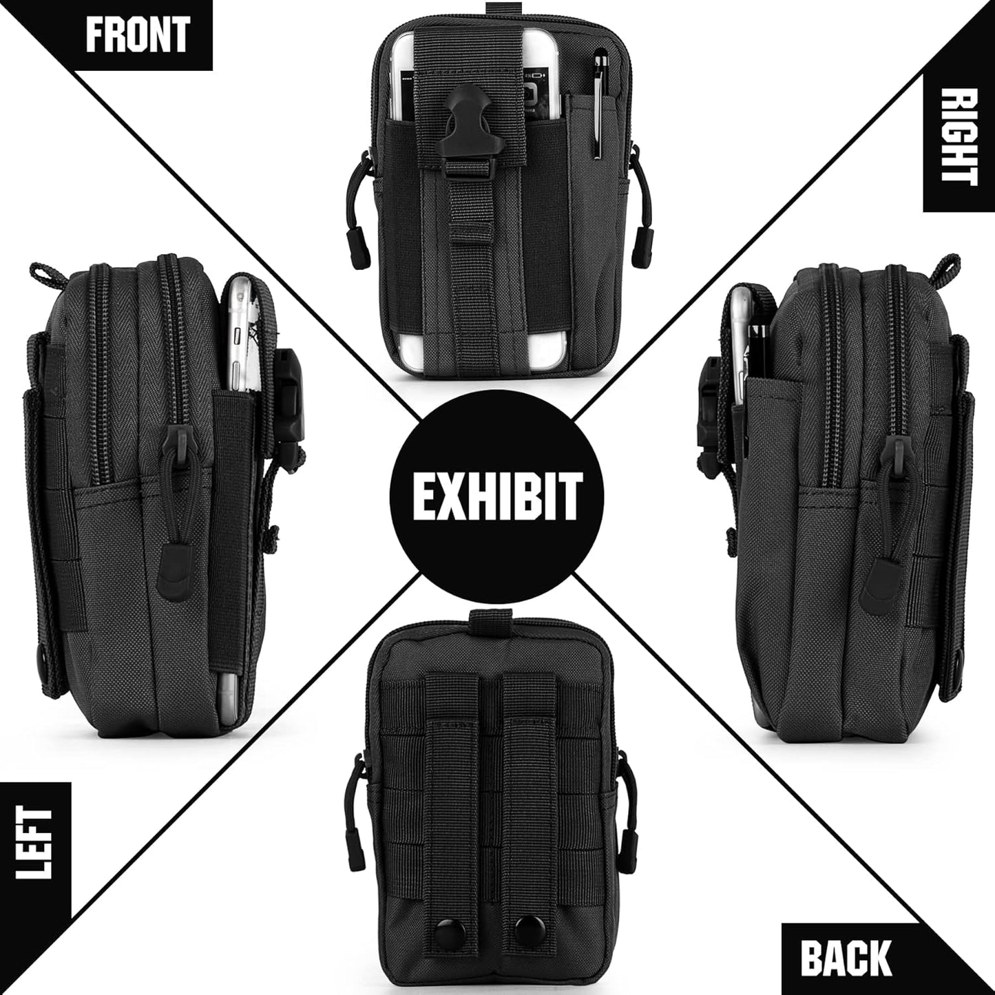 IronSeals Tactical Molle Pouch Compact Utility Waist Bag Phone Holster Holder for 4.7"-6.9" iPhone 15 Pro Max/15 Pro/14 Plus/14 Pro Max/14/13 Pro Max/13 Pro/12 Pro Max/11 Pro Max