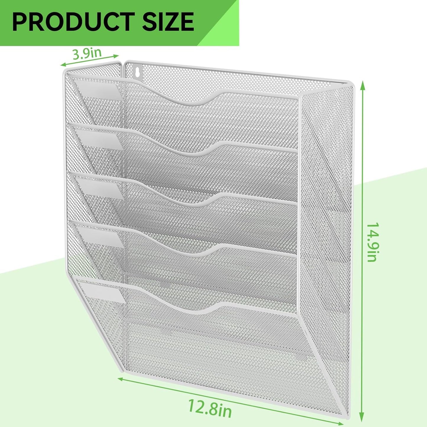 5 Pockets Mesh Hanging Wall File Holder Organizer Wall Mounted Paper Magazine Rack, Black