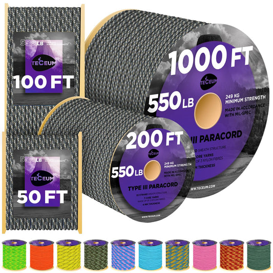 TECEUM Paracord Type III 550 ACU Digital – 100 ft – 4mm – Tactical Rope MIL-SPEC – Outdoor para Cord –Camping Hiking Fishing Gear and Equipment – EDC Parachute Cord – Strong Survival Rope 800b