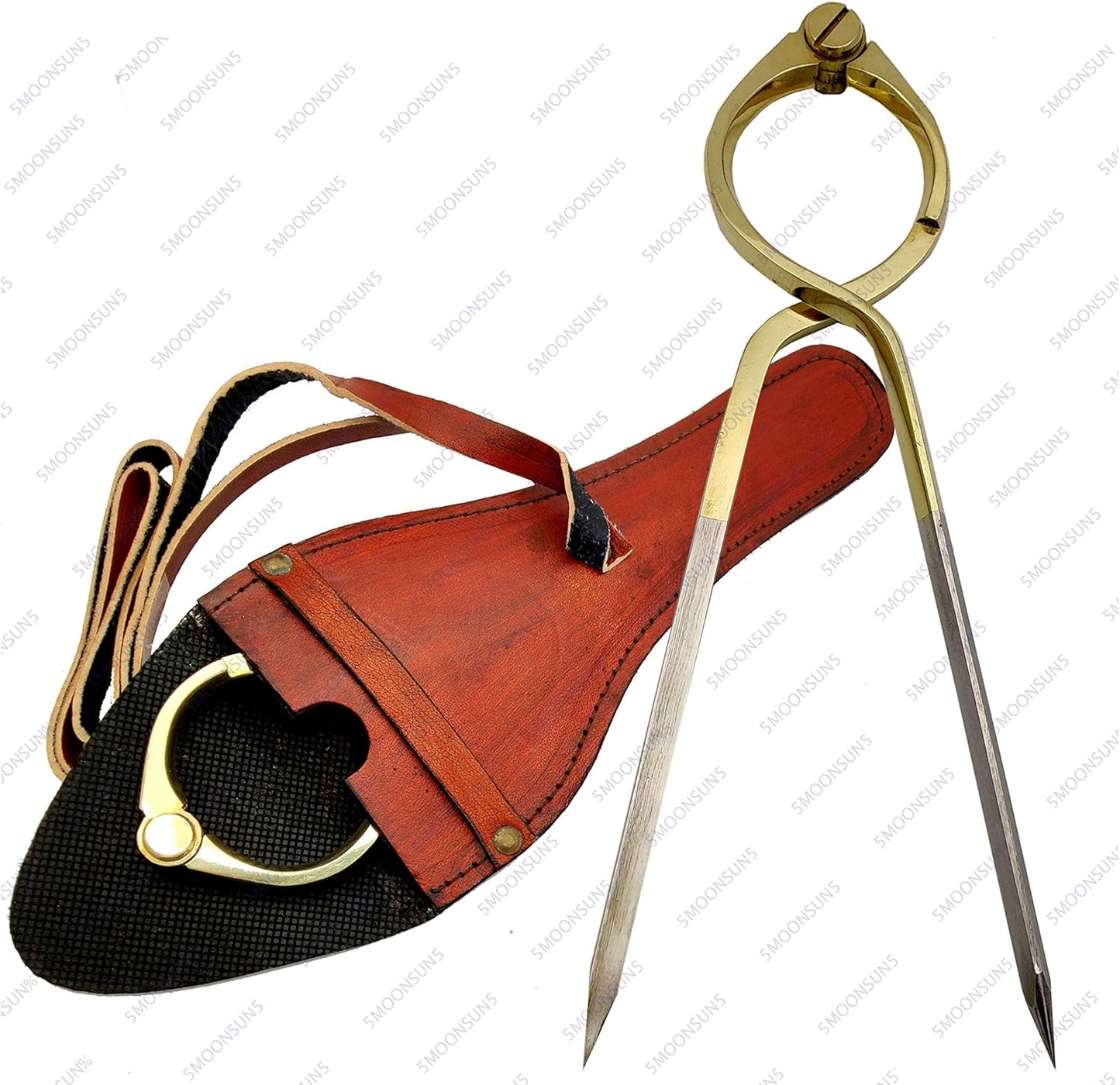 5MoonSun5's Vintage Navigation Straight Pattern Artist Divider Solid Brass Drawing Tool Professional 8” Long Divider Marine Navigation Compass with Handmade Leather case (8 inch Brass tip)