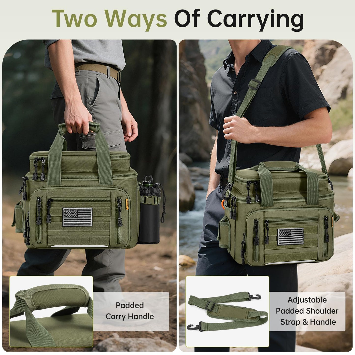 FREEAMG Fishing Tackle Bags - Saltwater & Freshwater Fishing Bag - Padded Shoulder Strap Fishing Bags - Gear Storage for Tackle Box (Green) (Does not come with box)