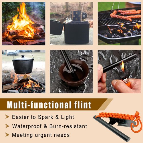 VVAAGG 4 Inch Large Ferro Rod Fire Starter, Survival Flint Fire Starter Kit with Orange Paracord Landyard Handle and Striker (Orange)