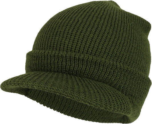 Armycrew Made in USA Government Issue Wool Ribbed Visor Beanie Cap