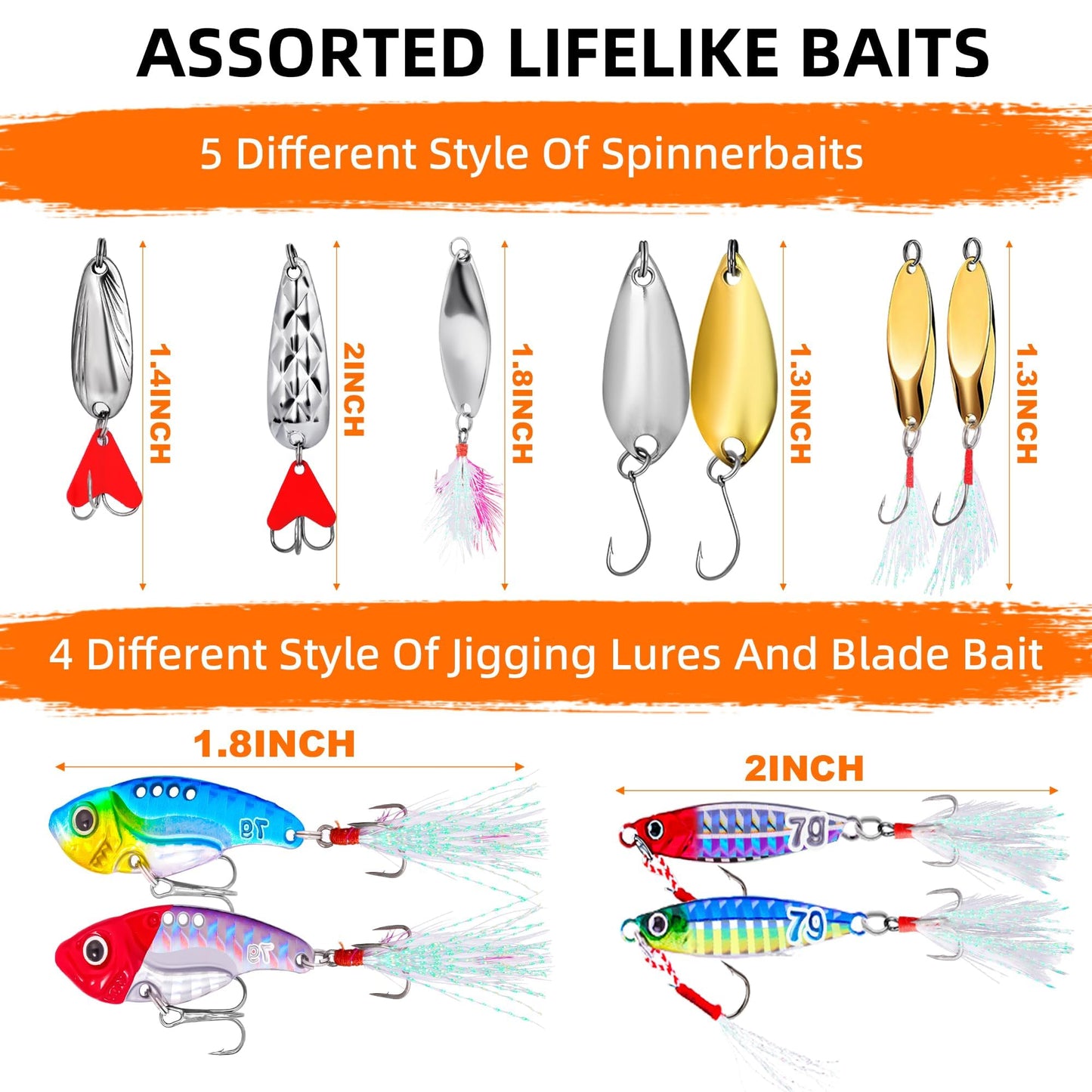 Fishing Lures Kit for Freshwater Tackle Box Kit for Bass Trout, Fathers Day Dad Gifts for Men Dad Husband Boys Beginner, Bait & Other Accessories Fishing Gear Gifts Ideas 105pcs Black