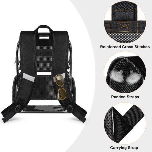PAMANO Clear Backpack Heavy Duty Transparent See Through Bag for College Work Travel Security,Black