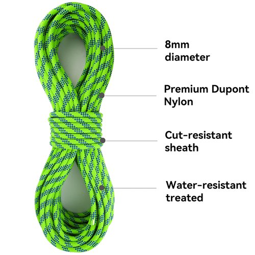 SEAMUS 8mm Prusik Accessory Cord 6M (20ft) UIAA Rock Climbing Rope 14Kn High Tensile Strength Rock Climbing Accessories Cord Double Braid Nylon Cord for Mountain Tree Climbing,Fire Rescue