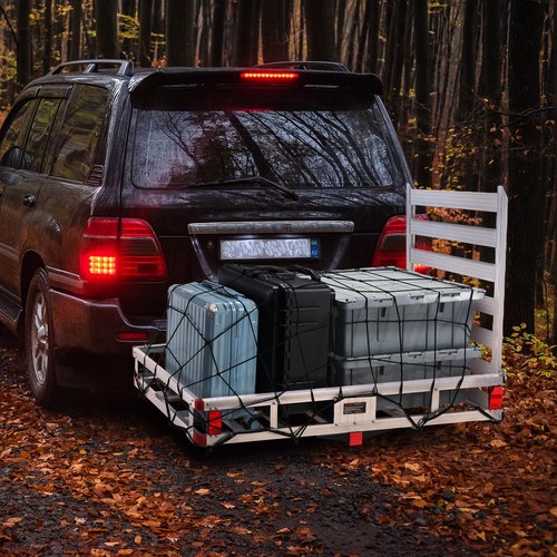 VEVOR Hitch Cargo Carrier, 50 x 29.5 x 8.7 inch, 500lbs Capacity, Aluminum Luggage Carrier Rack with Folding Ramp, Fits 2" Hitch Receiver for SUV Truck Pickup Camping