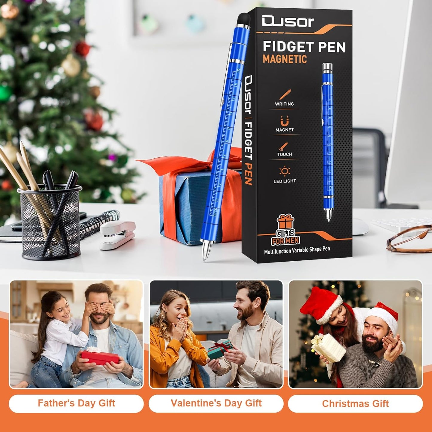 Gifts for Men Fidget Pen, Stocking Stuffers for Teens, White Elephant Gifts for Adults, Anniversary Birthday Gift for Men Him Husband Teenage Boy Brother, Mens Gift for Christmas Multifunction Pen