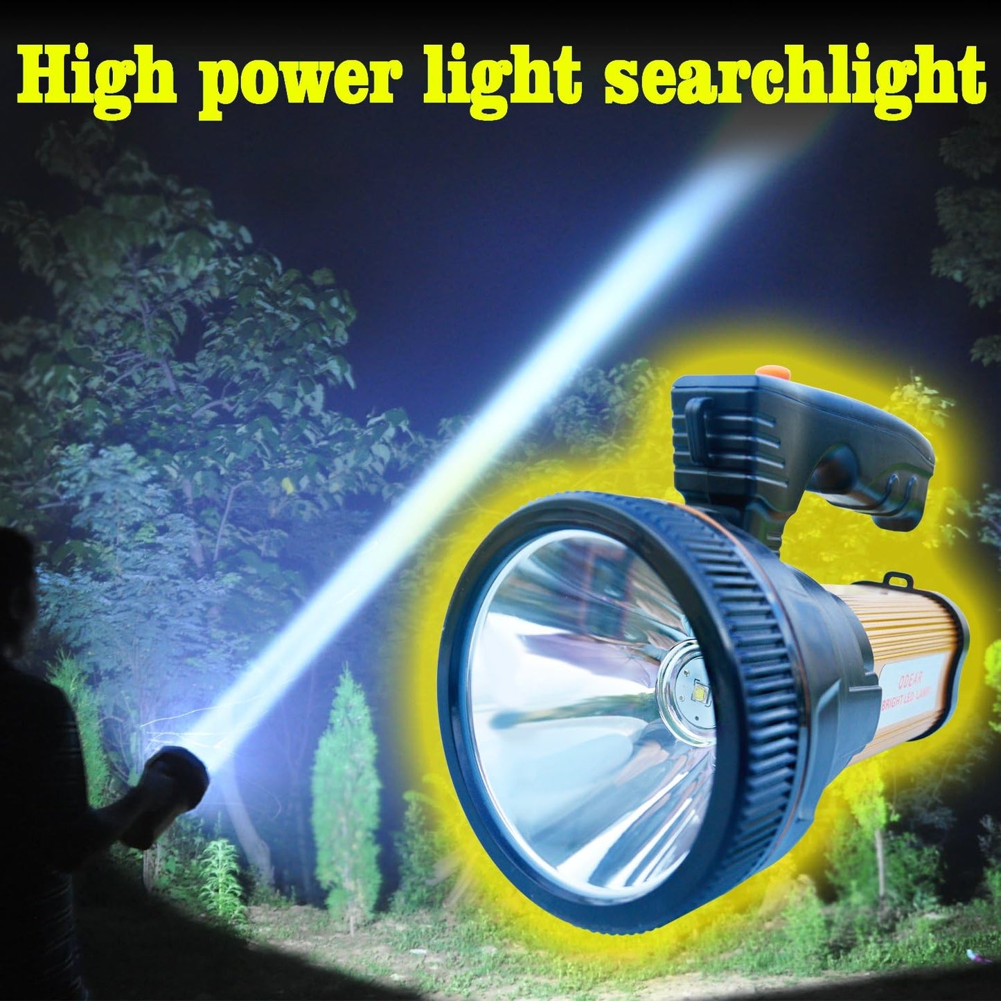 Super Bright Torch Searchlight Handheld Portable LED Spotlight USB Rechargeable Flashlight for Mining,Camping, Hiking, Fishing