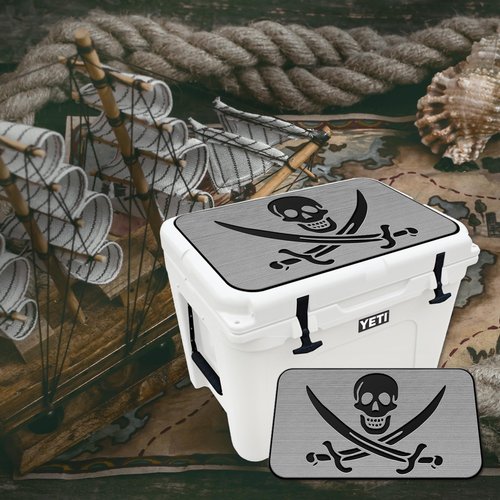 USATuff SeaDek EVA Mat Cooler Pad fits YETI 45 Tundra | Peel & Stick Application | Non Slip Comfort Accessories - Pirate Jolly Roger (StormGray-Black)