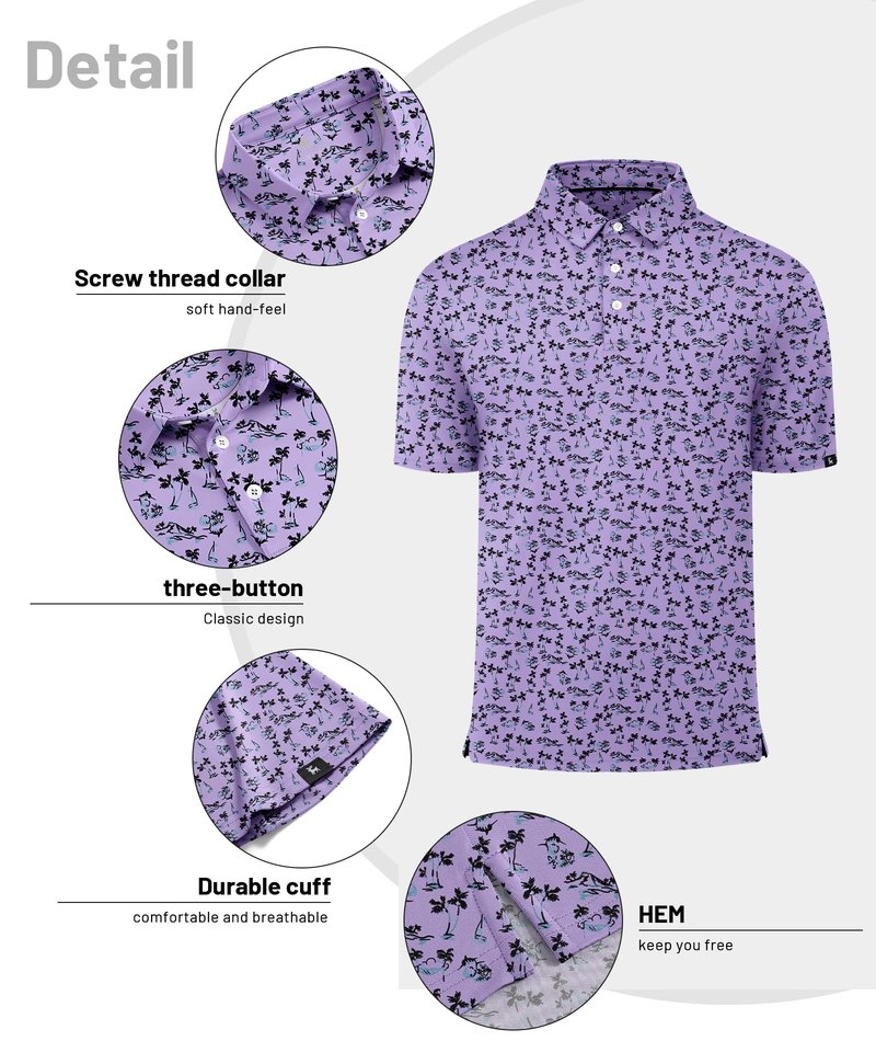 ZITY Mens Print Polo Shirts Short Sleeve Moisture Wicking Shirts for Men Golf Tennis Daily Casual Collared T-Shirt Purple XL