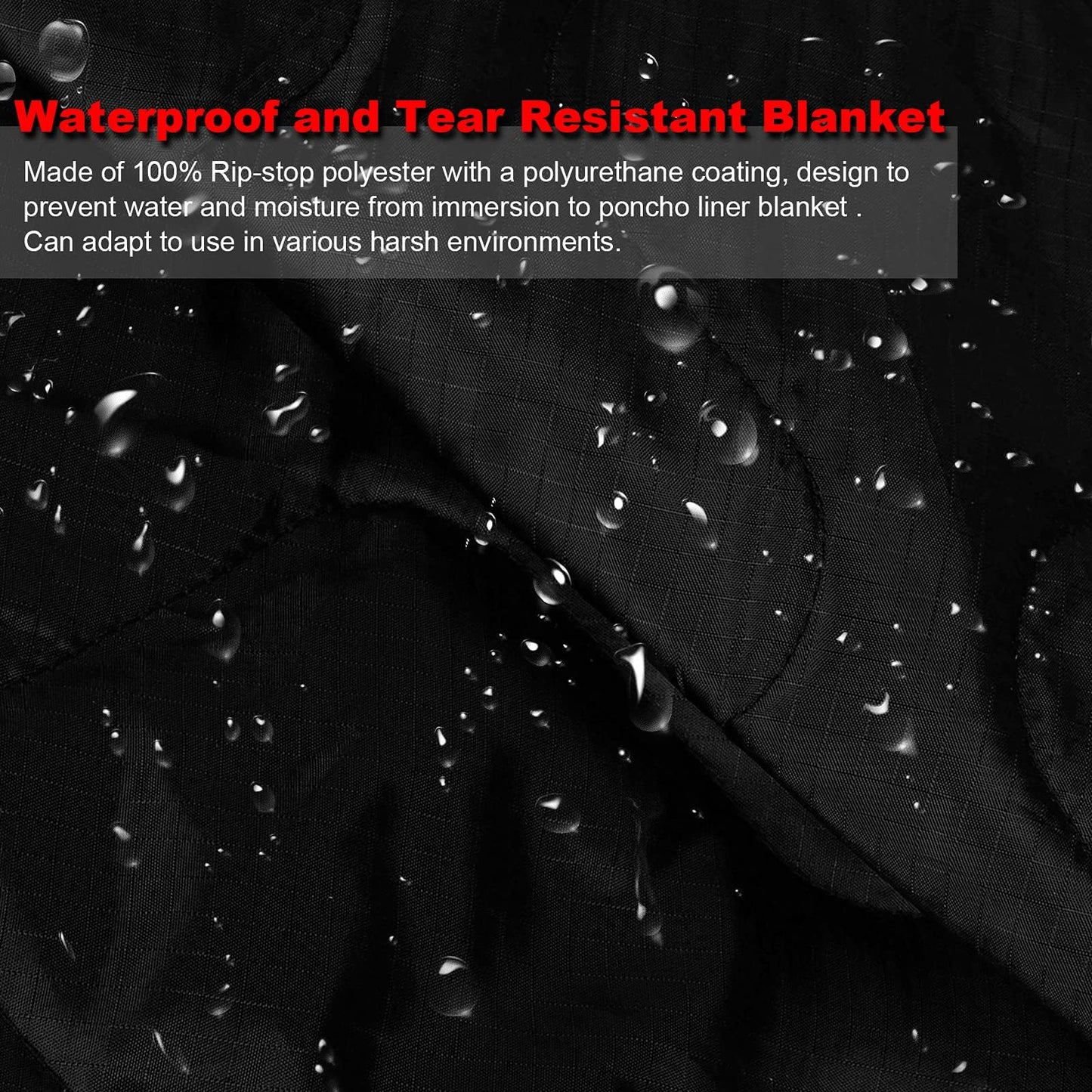 Military Woobie Blanket Thermal Insulated Poncho Liner Camping with Drawstring Carry Bag,Waterproof for Outdoor,Hiking (Black)