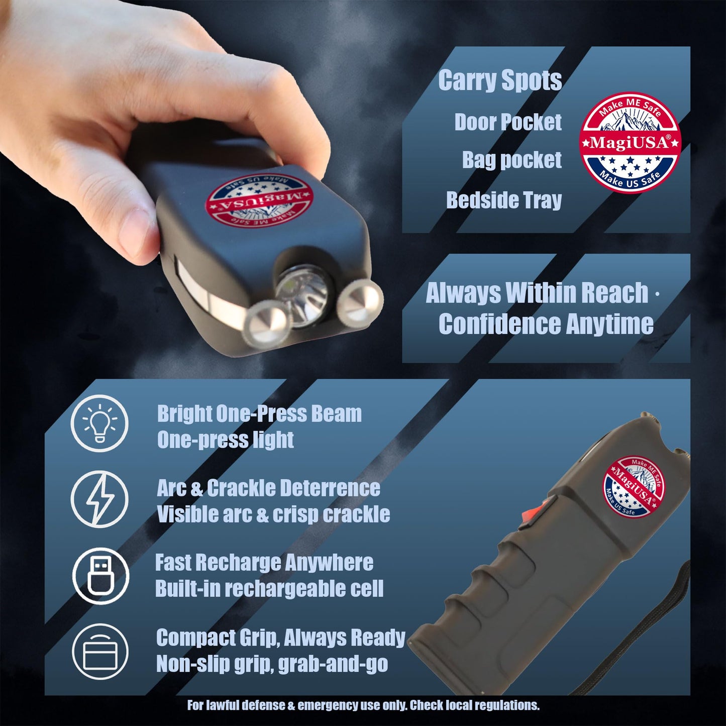 989 MagiUSA Billion Volts Heavy Duty Stun Guns tazer and Flashlight 2 in 1 tazor Stun Gun Non Lethal Big tazers ungun Self Defense Weapons kit for Men Women Tools taiser Safety Keychain taizers tasor