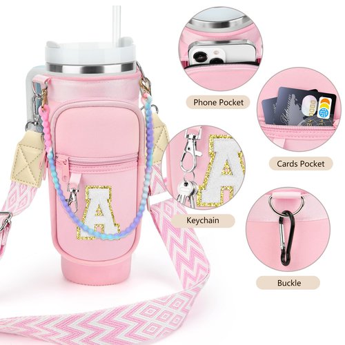 LOKASS Stanley Cup 40oz Water Bottle Holder, Personalized Carrier Bag with Strap, Gifts for Fans