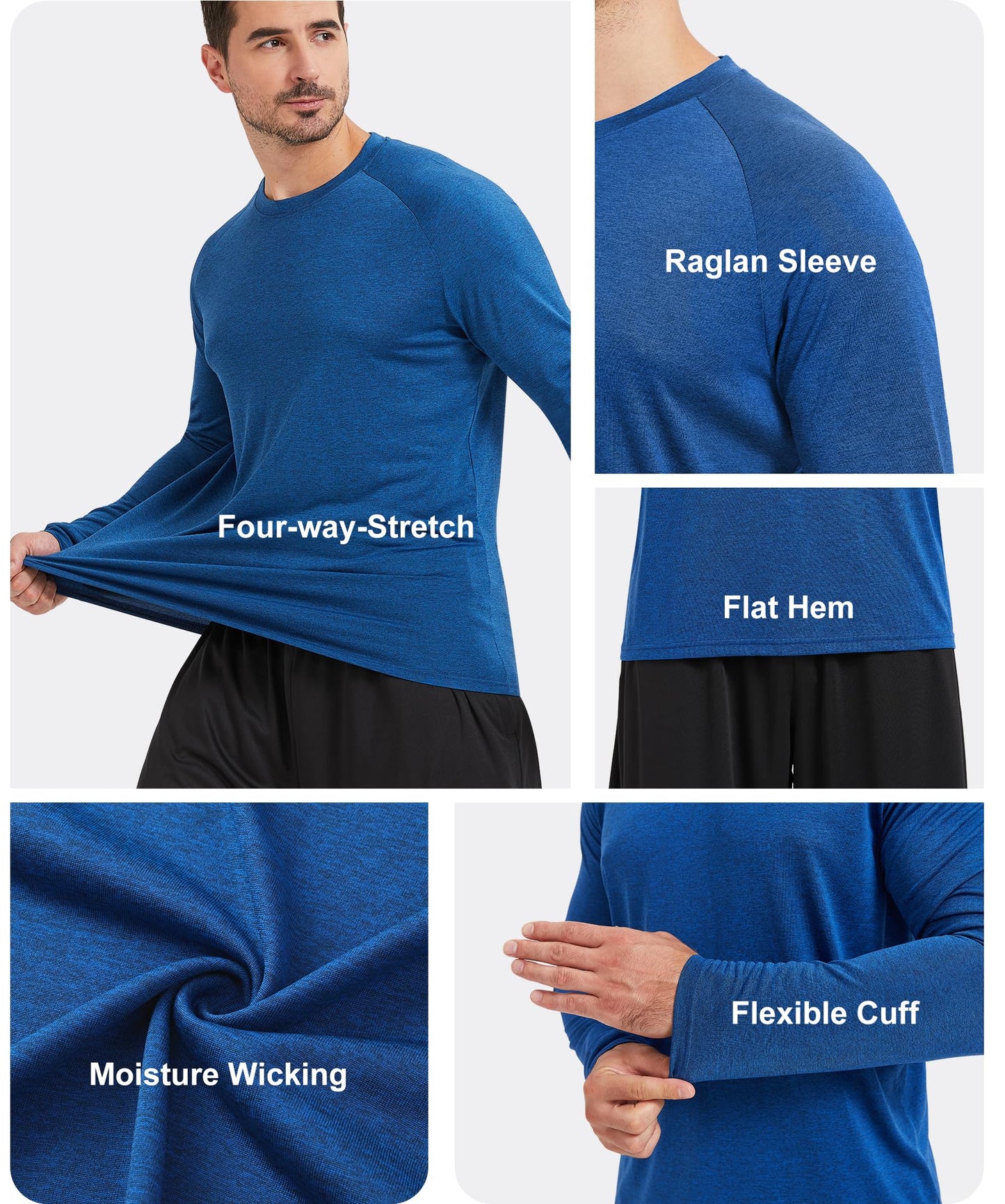MLYENX 5 Pack Long Sleeve Shirts for Men UPF 50+ UV Sun Protection Quick Dry Moisture Wicking Workout Tee Shirts M