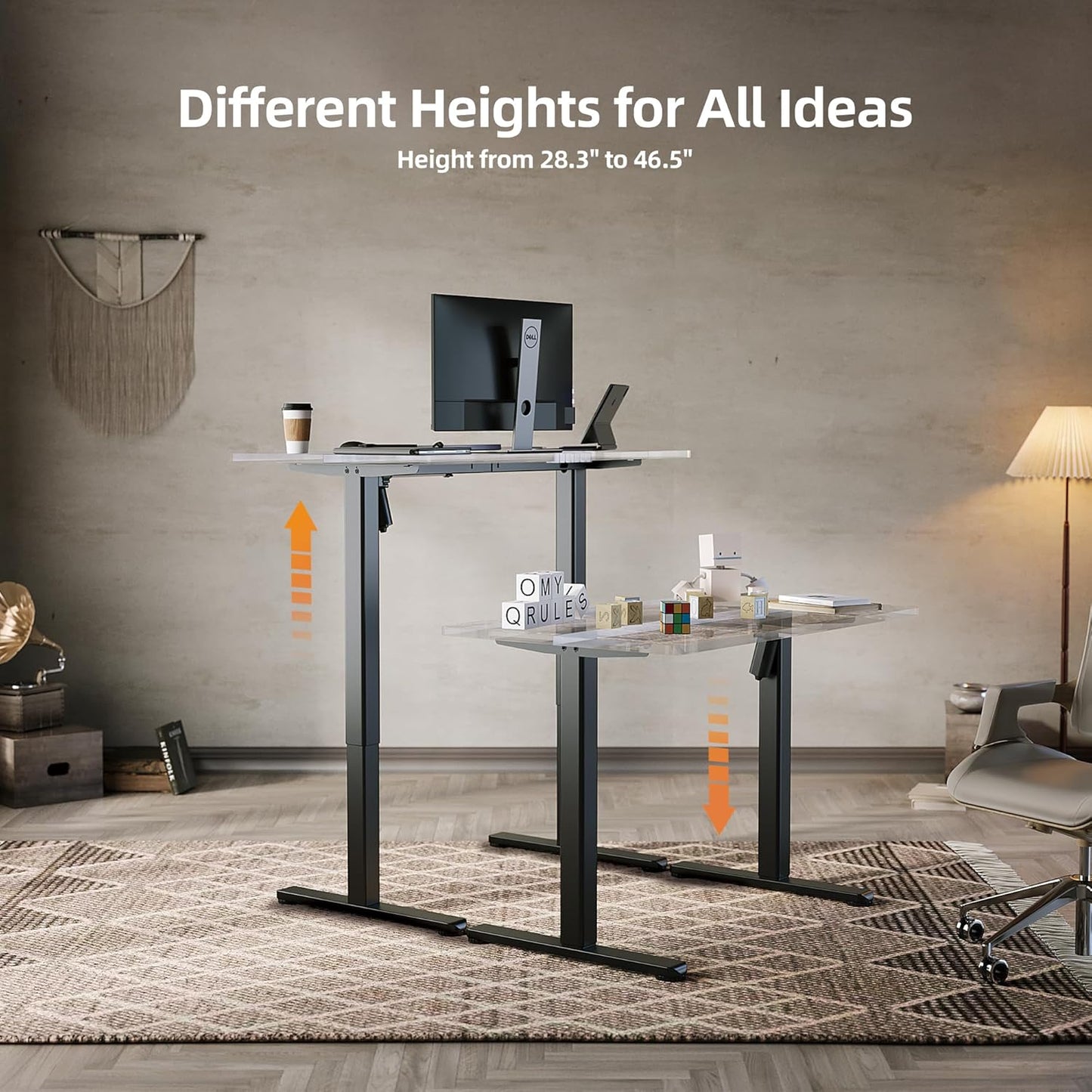 Claiks Standing Desk Frame, Electric Stand Up Desk Legs Frame Workstation Up to 63",T-Shaped Adjustable Standing Computer Desk for Home and Office, (Black Frame only)