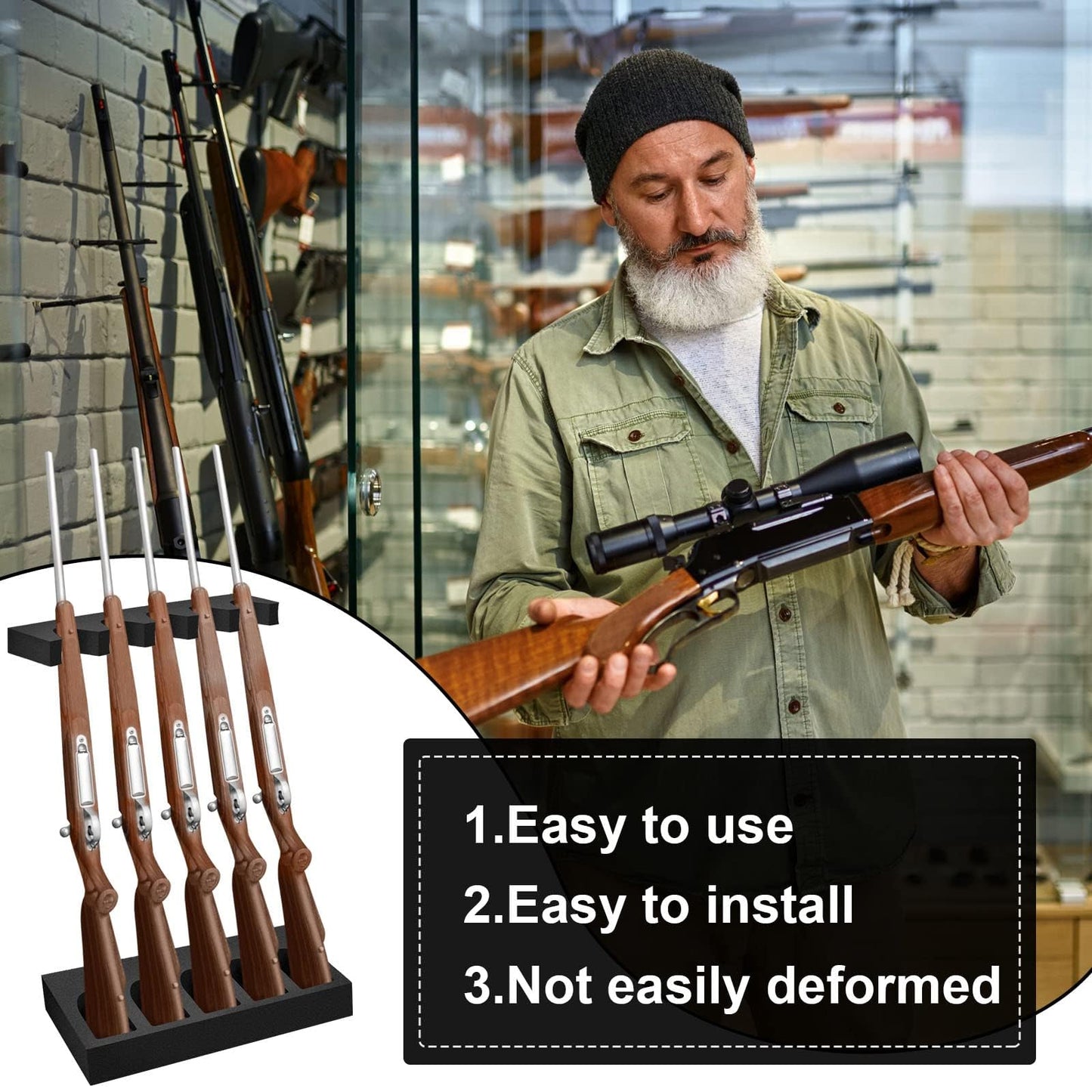 Geelin 2 Set Foam Gun Rack Gun Safe Accessory Universal Gun Safe Organizer with Magnetic Strip and Holder for Butt Stocks Shotgun Rifle Rack Rifle Rest Holder for Metal Gun Storage Gun Cabinet Gifts
