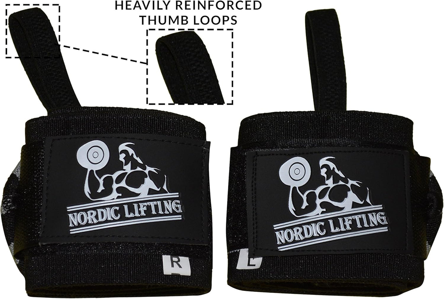 Nordic Lifting Wrist Wraps Super Heavy Duty (1 Pair/2 Wraps) 24" Support for Weight Lifting | Powerlifting | Gym | Cross Training- Weightlifting Thumb Loop - Men & Women