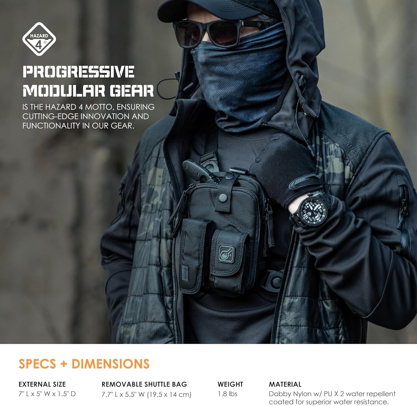 Hazard 4 Covert RG Multi-Configuration Small Pack System - Escape Chest Pack, Loader Chest Pack, Covert Anatomic RG Padded Deluxe Shoulder Harness - Tool Kit, Camera, Cycling, Flashlight - Black