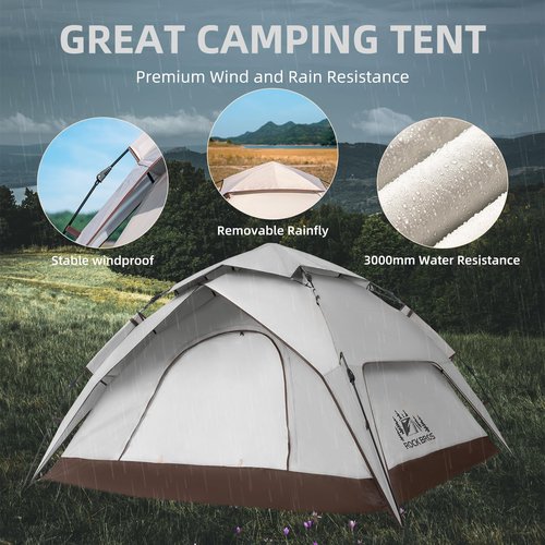 ROCKBROS Camping Tent for 2-3 Person, Waterproof Easy Up Instant Tent Windproof & Sunproof Cabin Tent for Family, Traveling, Outdoor, Hiking