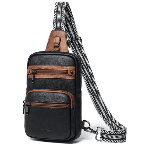 Shrrie Sling Bag For Women Men 5 Pockets Crossbody Bags Faux Leather Cross body Fanny Pack Sling Backpack Daypack for Daily Use Travel