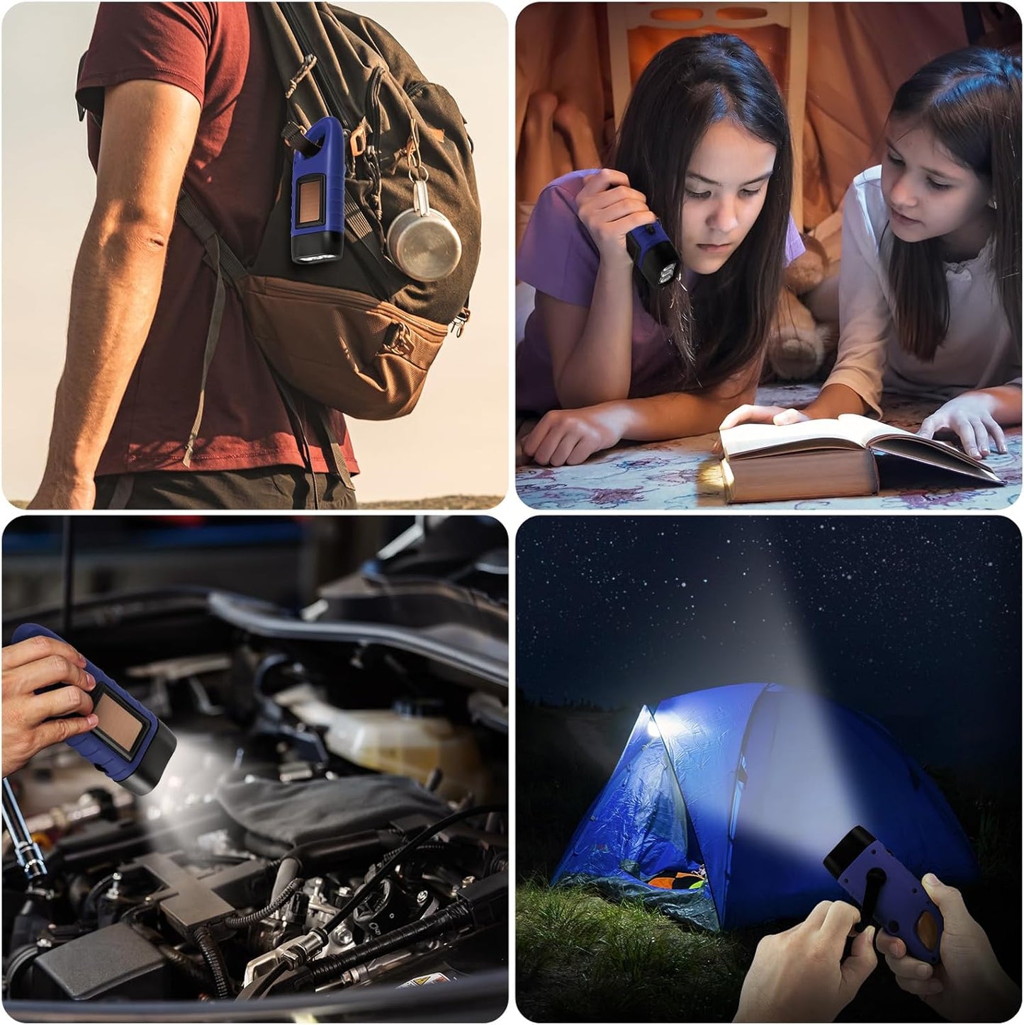 Simpeak 2-Pack Hand Crank Solar Powered LED Flashlight, Emergency Survival Flashlight Torch for Outdoor Sports, Green