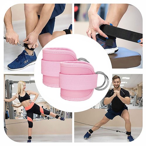 Langmeil Fitness Ankle Straps for Cable Machines, 2 Pack Comfortable Adjustable Padded Ankle Wrist Cuffs, Kickback Glute Workouts for Men Women, Double D-Ring Leg Straps with Neoprene Padding -Pink