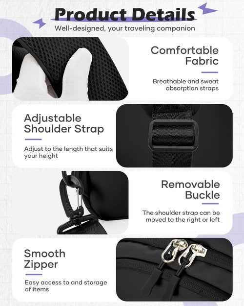 Small Black Sling Crossbody Bag for Men Women, Tactical Backpack Shoulder Daypack Mini Anti-Theft Motorcycle Chest Bags, Small One Strap Backpack for Casual Travel Hiking Outdoor Sports