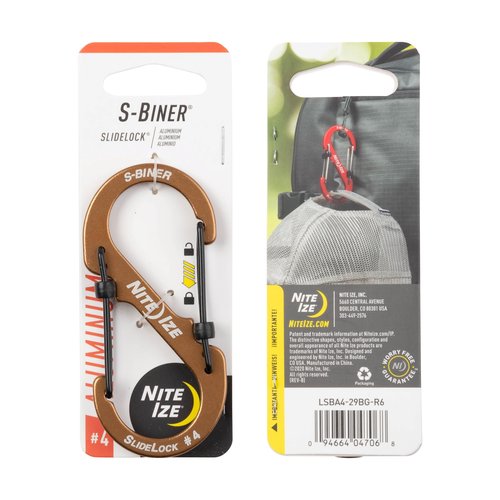 Nite Ize S-Biner SlideLock Aluminum - Durable Dual Carabiner - Locking Aluminum S-Biner - Secure Keys & Gear with Lockable Carabiner - Size 4, Coyote (4 Pack)