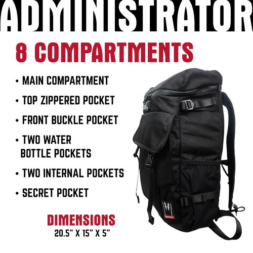 DIME BAGS Smell-proof - The Administrator Backpack, Spillproof Zippers, Secret Pocket, Made w/Water-Resistant Polyester Blend, Carbon-Filtered Technology (Black)