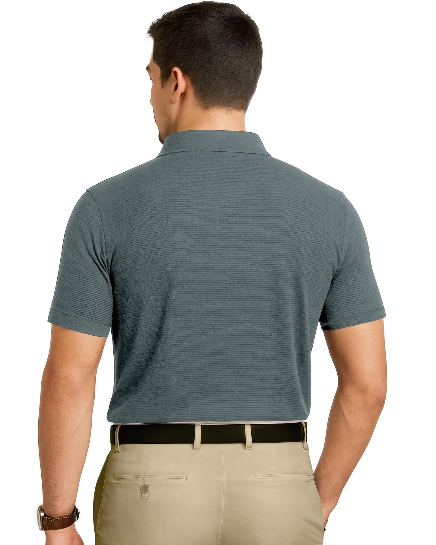 NY Threads Men's Golf Polo Shirt UPF 70+ Regular Fit Moisture Wicking Quick Dry Performance Short Sleeves Polo, Large, Dark Grey