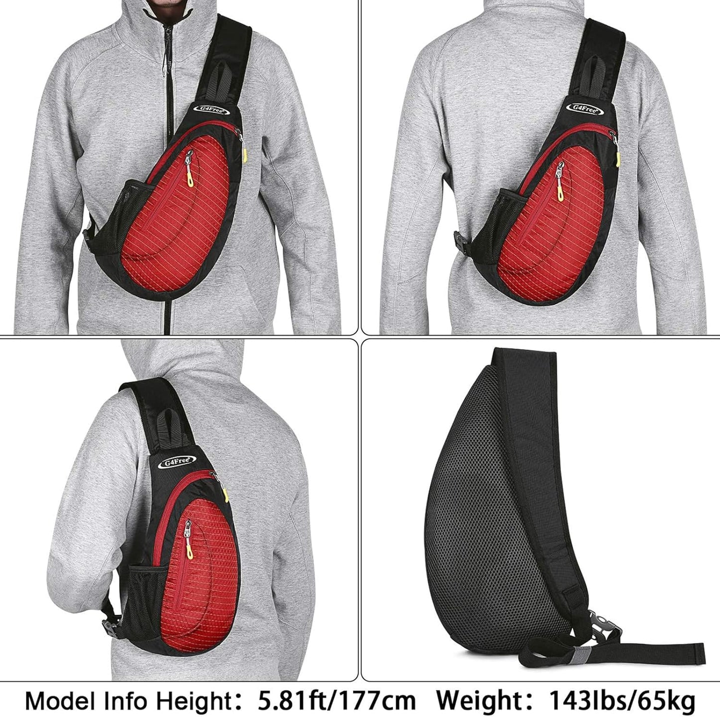 G4Free Sling Bag for Men Women, Small Crossbody Backpack Lightweight Chest Shoulder Bags for Travel, Outdoor and Sports (Black)