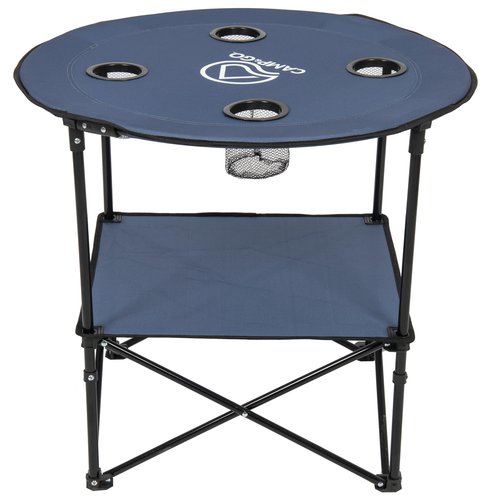 CAMP & GO 28" Round Lightweight Fabric Portable Folding Beach Cupholders Table, Slate Blue