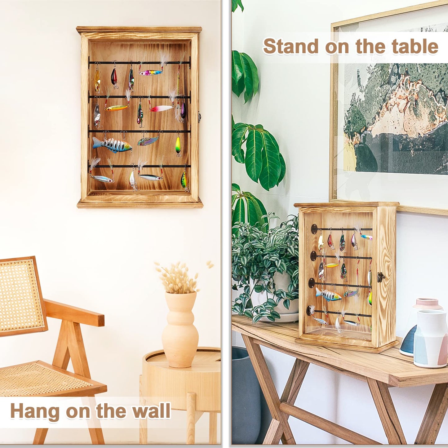 Ibnotuiy Fishing Lures Storage Display Case Wall Cabinet Tackle Box Organizer Fishing Gifts for Men with Door and Lockable for Study Room, Collection Room, Office, Garage