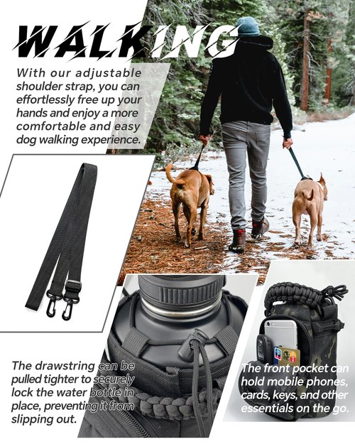 DEFUNX 64 Oz Water Bottle Sleeve - Water Jug Holder with Strap Cross-Body Bottle Carrier with MOLLE System Tactical Military Style Bag All Black